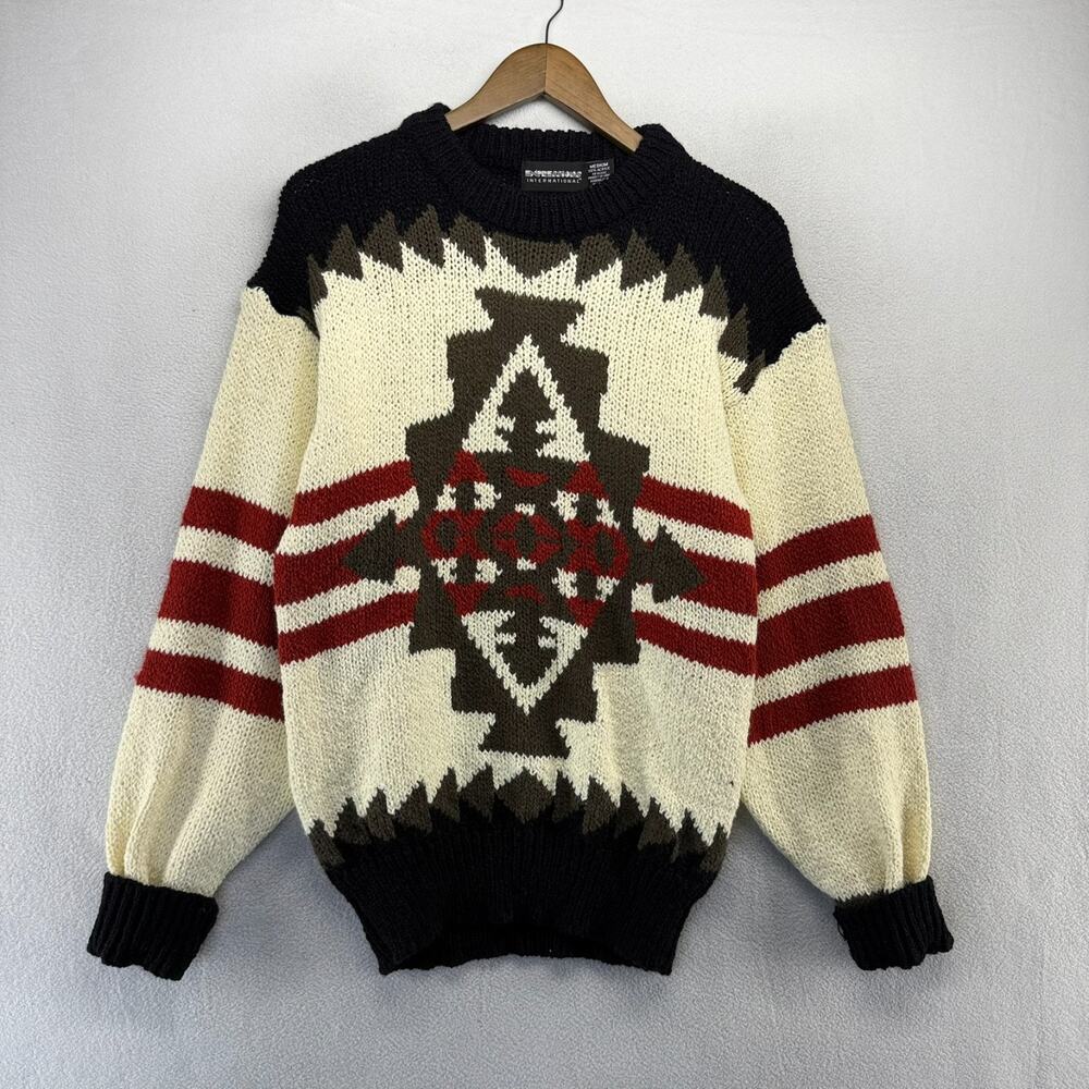 Vintage Expressions Sweater men's Medium Beige Knit Aztec Southwestern 90s